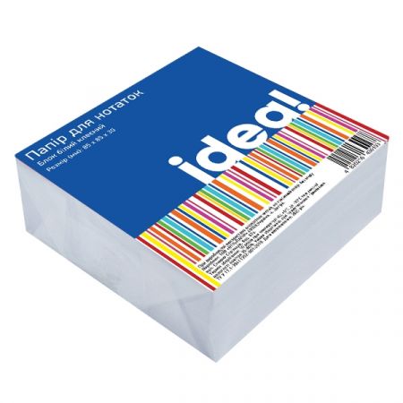 Блок паперу для нотаток 85х85мм 300 арк клеєний, білий idea!